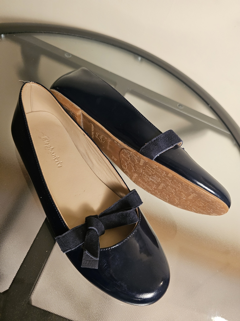 Elephantito Navy Patent Ballet Flats with Suede Bow